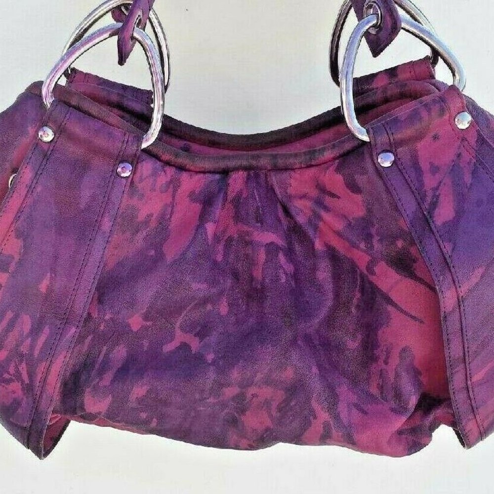 Kooba Leather Purse Hobo Handbag purple navy blue fuscia pink painted tie dyed - Picture 6 of 16